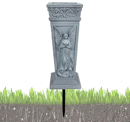 Yhsioaklo Jarrón funerario, estaca de suelo de resina con escultura de ángel, florero para tumbas de cementerio, para Mausoleo, lápida, tumba, mamá, papá, amigos y familiares