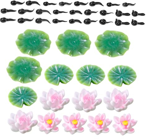 TOYANDONA Miniature Poissonnière Décorative Résine avec Figurines de Têtards et Nénuphars Flottants Accessoires pour Gâteau et Jardin Féerique Créatif pour Aquarium et Bassin