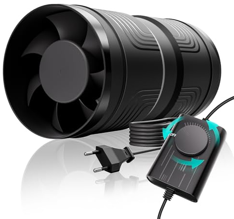 HG Power 100 mm inline-extraktorfläkt med hastighetskontroll, 221 m³/h inline-kanalfläkt, badrum och odlingstält ventilationsfläkt med överhettningsskydd för kök, garage, källare
