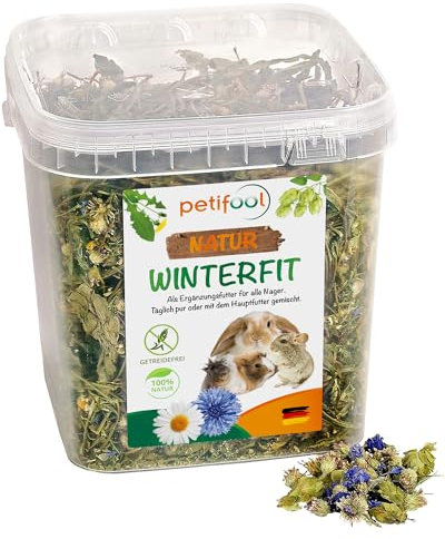 petifool Winterfit 430g - Ergänzungsfutter für Nager - natürliches Nagerfutter für Kaninchen, Meerschweinchen, Hamster, Chinchilla & mehr - ohne künstliche Zusätze - 100% Natur - artgerechtes Futter