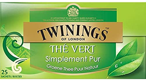 Twinings - Thé Vert Simplement Pur - 25 Sachets - Délicat et Subtil - à Déguster Chaud ou Froid