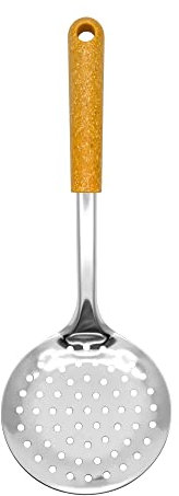 Fackelmann BIO Skimmer, Stainless Steel Function Head With Wood Fibre Handle, 31.5x11.5x6.5cm, Silver & Light brown/Orange