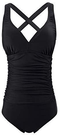 FLYRONG Swimming Consume for Women V Neck One Piece Tummy Control Swimsuits for Women Swimwear, Black, L (UK16-18)