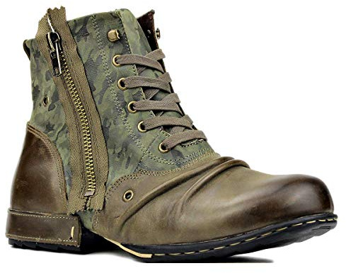 Herr Stövlar Chukka Motorcykel Boots för Män Mode Känga Läder Vandring Combat Ankel Dragkedja OS-5008-8-Green-13