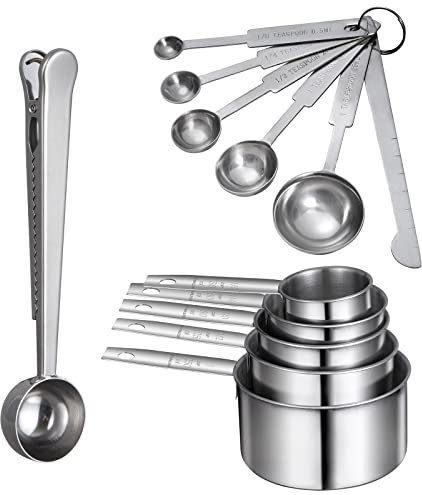 Cuillères à Mesurer en Acier inoxydable Cuillères Doseuses Empilable Measuring Spoons Set pour mesurer les ingrédients secs et liquides 12Pcs