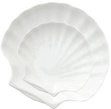 2 Stücke Keramik Teller Porzellan Schälchen Speiseteller Muschel Schale Obstschale Schmuckschale Muschelschale Dessertteller Snackteller Pastateller Serviertablett Kuchenteller Wohnzimmer Tischdeko