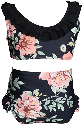 Silkglory Badeanzug Mädchen 164,Bikini Mädchen Set Bedrucktes Rüschendesign Badeanzug im Zweierpack für Mädchen,Tankini Mädchen Schwimmanzug 9-11Jahre - Schwarz