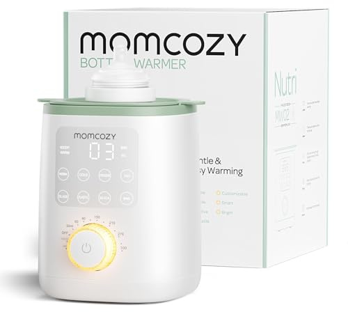 Momcozy Nutri Calentador de Biberones para Bebé con Control Preciso de Temperatura y Luz Nocturna | 9-en-1 con Calentamiento Rápido, Apagado Automático y Compatibilidad Universal con Biberones