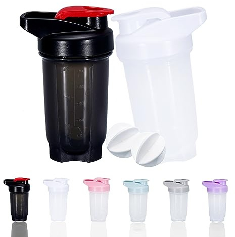 GAISHION Botella mezcladora de proteínas y botella agitadora de 300 ml con bolas batidoras, juego de botellas batidoras de proteínas, plástico sin BPA (negro + blanco (2 piezas)