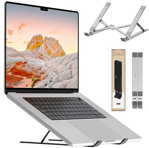 Voomy Laptop Ständer und Halterung aus Recyceltem Aluminium - Höhenverstellbarer Notebook Stand für MacBook, Lenovo, Büro Gadgets, Gaming Laptops 15 bis 17+ Zoll - für homeoffice Ausstattung, Silber