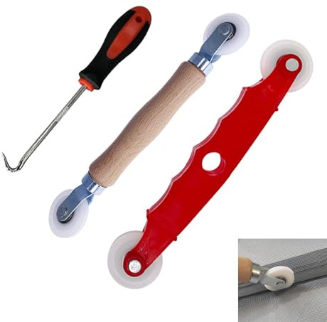 BigCheer 3 Pack Outil de Roulement D'écran Bois Rouleau à Cannelure Et Outil de rouleau en Plastique et 3.5 mm Crochet pour L'installation de Moustiquaire de Fenêtre