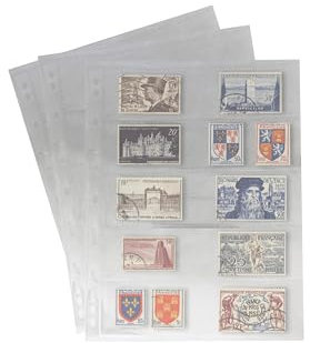 PCCB MINGT 10 fogli interni standard a 9 fori su un lato per album, francobolli, banconote, collezione, pagine interne per raccoglitori di monete e forniture (Trasparente, 5 Tasche)