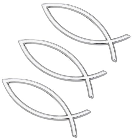 SUPERFINDINGS 3PCS Fish Shape Car Sticker Sliver Jesus Fish Decal Sticker 140x46x6mm Plastic 3D Fish Car Decal Emblem for Car Motorcycle Trucks Walls Windows