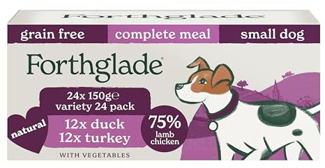 Forthglade Wet Dog Food for Small Dogs (24 x 150g Trays) - Adult 1 Year+, Grain Free & Hypoallergenic Food, Variety Pack, Turkey and Duck with Vegetables, Complete Meals, Natural Ingredients