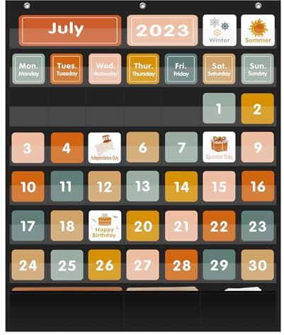 ANSTROUT Calendario de bolsillo de 46 + 3 bolsillos con 92 tarjetas para aula, tamaño grande: 28.75 x 24 pulgadas, calendario mensual negro y tabla de bolsillo para niños que aprenden en casa o