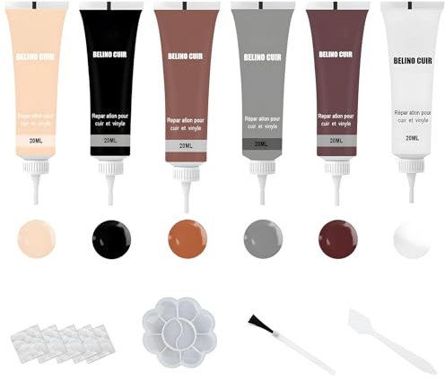 Lederreparatur Creme, 6/10 Farben Leder Reparatur Set, Flüssigleder Leder Reparatursätze, Kunstleder Reparaturset, Lederfarbe Creme, Lederreparaturset fur Autositze, Sofa, Lederjacke (6 Farben)