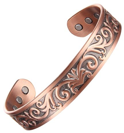MagEnergy Kupferarmband Für Herren, Ultra-Stärke Magnetarmband mit 3500 Gauss-Magneten, 99,9% Reines Kupfer, Verstellbare Schmuck-Geschenkbox (Kupfer - Weinreben)