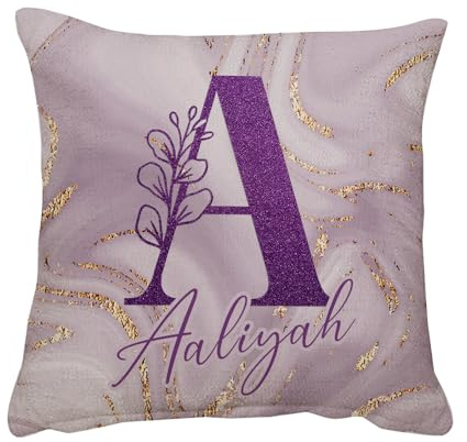 Getagift Personalised Initial with Name, Glitter Marble Alphabet, Gift For Girls, Home Décor, Linen Throw Pillow/Cushion. (Linen Cushion Cover With Insert)