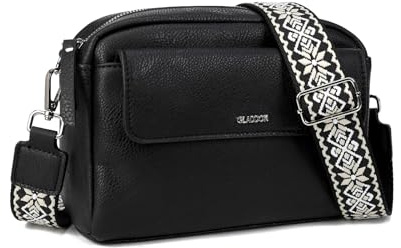 Gladdon borsa donna, borse piccola tracolla, borsa tracolla donna in pelle PU, con tracolla rimovibile, ampio nastro jacquard per uso quotidiano, regalo per le donne