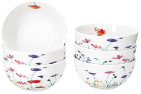 MamboCat 6er Set Marie Müslischale 14cm I 400ml I Porzellan-Schüssel mit Blumenwiese-Dekor für 6 Personen I Schälchen für Salat, Suppe, Müsli, Chips & Co.