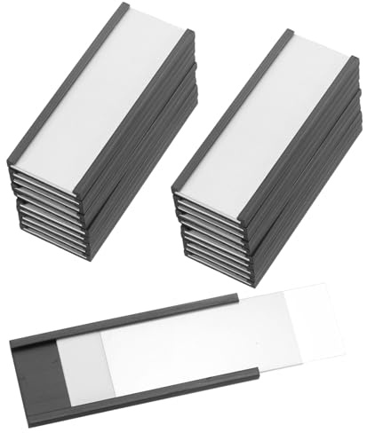 PATIKIL Magnetisk etiketthållare 5 cm x 1,8 cm med pappersinsatser, 25 st C kanal magnetiska arkivskåp etiketter hylla datakorthållare skyltar för metallställ hyllor whiteboard verktygslåda