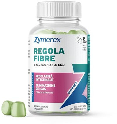 Zymerex REGOLA FIBRE Gummies | 45 gommose | Regolarità intestinale | Integratore di fibre | Equilibrio della flora intestinale | Senza zuccheri aggiunti, glutine e lattosio | Adatto a vegani