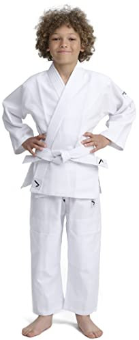IPPONGEAR Beginner 2 Kinder Judoanzug Kampfsport Anzug inkl Gürtel (Ausrüster der deutschen Nationalmannschaft, Gummizug & Schnürbund an der Hose, 190gr/m² Stoffdichte) weiß
