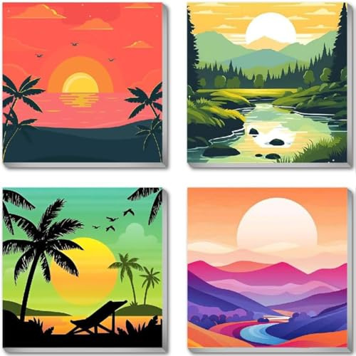 ARTOWN 4 Pack Pintar por Numeros Adultos Pintura por Numeros Niños Kit de Pintura al óleo de Lienzo DIY para con Pinceles, Pigmento Acrílico Decoracion Hogar