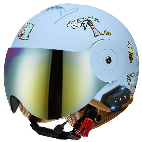 Casco De Moto Infantil con Visera para Niños Y Niñas, Cascos Abiertos, Cascos Medios, Cascos De Protección, con Certificación ECE 22.06, Cascos De Scooter D,46-54cm