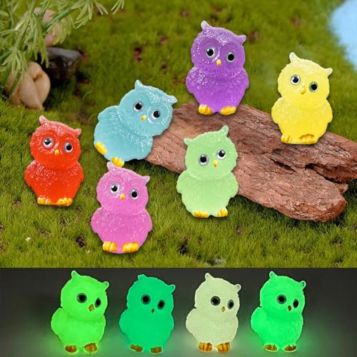 Zamety Mini animali luminosi, 30 pezzi, mini resina animali, gufi, 6 colori, piccole figure gufi, statuette in resina, piccoli adatti per casa delle bambole, paesaggio, giardino, piante ornamentali