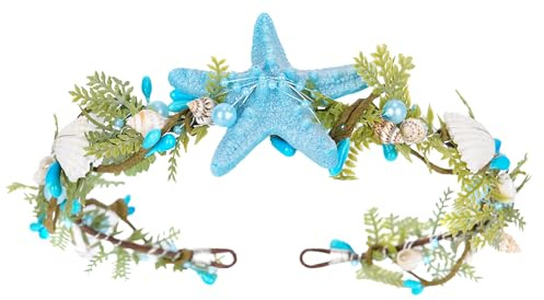 Hawaii Kostüm Blumenkranz Haare Elfenohren Elfen Feen Kostüm Damen Blauer Meeresstern Handgemachtes Kopfstück Für Frauen Mädchen Faschingskostüme Karneval Braut Sommer Strandhochzeit Seeigel