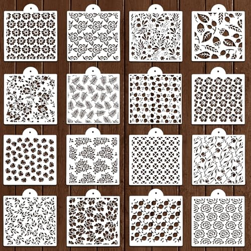16 Pcs Cookie Stencils for Royal Icing Cookie Stencil Leaf Flower Rose Stencil Airbrush Templates Cake Stencils for Buttercream Baking Painting Dessert Coffee Decoration