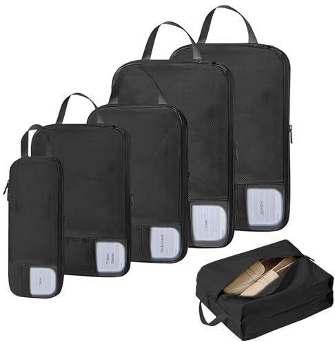 Ecofocet 6 Teilige Kompression Koffer Organizer, Kompression Packwürfel Rucksack, Koffer Organizer Set mit Doppelreißverschluss, Tragbarer und Langlebiger Gepäck Organizer für Reise