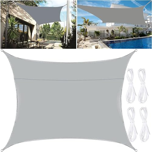 POWZOO Tenda a Vela Ombreggiante Impermeabile Rettangolare 2x3 m,Telo Parasole da Esterno in Tessuto Oxford Anti-UV e Antipioggia,Perfetta per Terrazza,Giardino,Balcone,Campeggio e Piscina (Grigio)