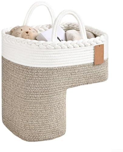 Panier d'escalier en lin avec poignées pour un rangement efficace sur la moquette – Organisez les jouets, les livres, les téléphones et plus avec style (A)