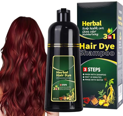 Virecose Haarfärbeshampoo 500ML, Weinrot Sofort Färbe Shampoo, Farbshampoo Haarfarbe, Hair Dye Shampoo Graue Sofortiges Haarfärbeshampoo für Männer Frauen