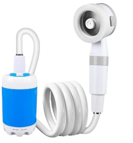BEAZOOM Bomba de ducha portátil para camping, cabezal de ducha recargable para exteriores con manguera, pulverizador de agua inalámbrico para senderismo, viajes, lavado de coche, baño de mascotas
