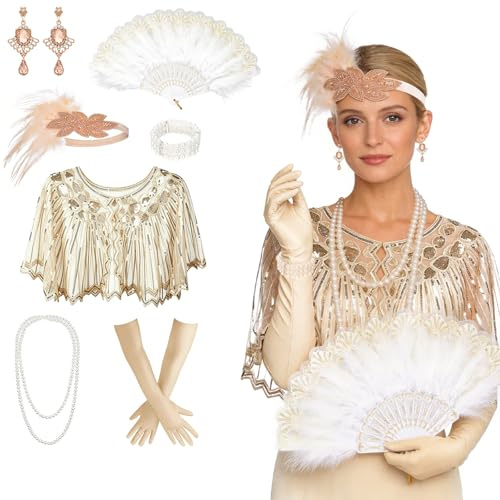 8 PCS Accessoire Année 20 Femme, Great Gatsby Costume Accessoires Set
