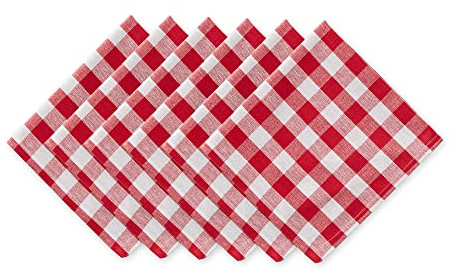 DII Checkered Tabletop Collection 100% Cotton, Machine Washable, Napkin Set, 20x20, Red, 6 Piece
