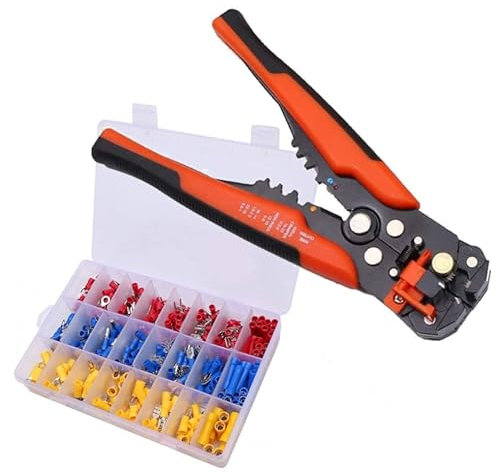 TOPWAY Juego de Engarzadores Pelacables 400 Piezas, Automático Alicates para Terminales, 10-24 AWG (0,5~6,0mm²) 8 Pulgadas Autoajustable para Electricista Terminales de Cable Alicates de Corte Juego