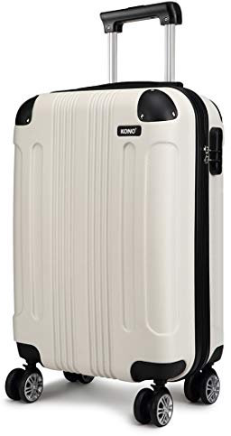 KONO Trolley Handgepäck Koffer 55x35x20cm Rollkoffer Reisekoffer mit 4 Rollen und Schloss (Beige)
