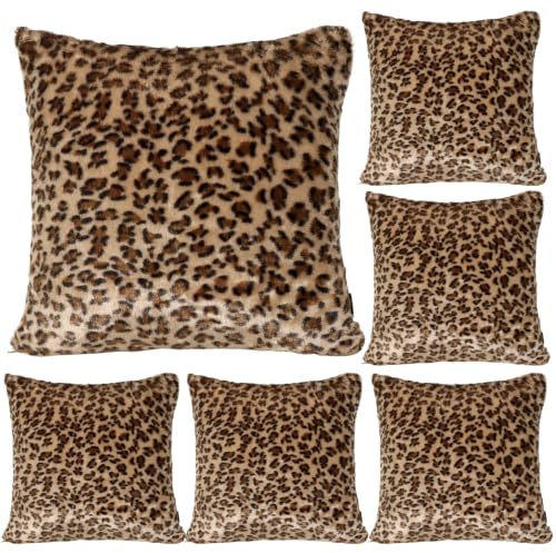 Hodeacc 6 Pack Leopard Printed Series Pillow Covers,Soft Plush Animal Theme Faux Fur Decorative Throw Pillowcase Home Decor Cushion Cover,16x16 inch (CASE ONLY)