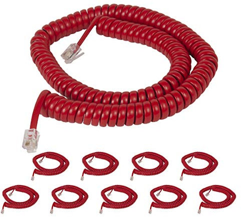 Cablesys Gewickelte Telefonhörerkabel für PBX Telefonsysteme, VoIP-Telefone – 3,8 m aufgewickelt, RJ22, 1,5 Zoll Kabel an beiden Enden, Kirschrot, 10 Stück