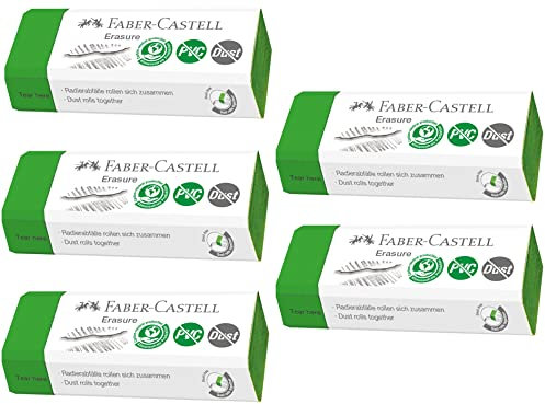 FABER-CASTELL 187250 - Radiergummi Erasure, PVC-frei, Dust-free, grün, 5 Stück