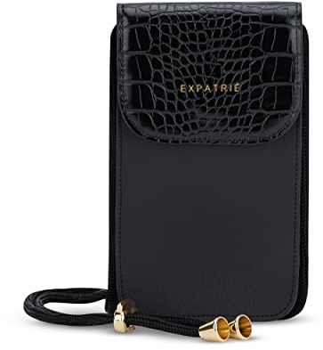 Expatrié Handytasche zum Umhängen Damen Schwarz - Amelie - Handy Umhängetasche aus Veganem Kunstleder mit Geldbörse - Verstellbare Schulterkordel