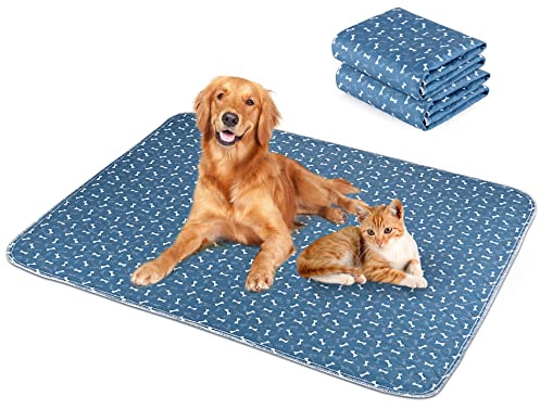 2 Pezzi 90 * 80CM Tappetini Assorbenti per Cani,Tappetini per l'addestramento dei Cuccioli Lavabili e Riutilizzabili, Impermeabil Tappetini ，Design a 4 Strati Morbido/Super Assorbente-blu