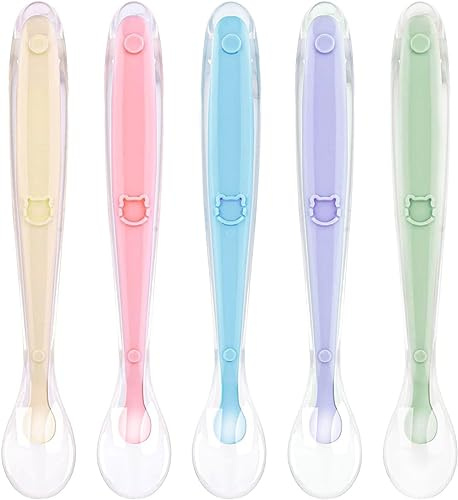 Vicloon 5 Pezzi Cucchiaino Svezzamento, per Bambini di Diversi Colori, Cucchiaio in Silicone Senza BPA, Cucchiaio da Addestramento per L'alimentazione del Bambino, Lavabili in Lavastoviglie