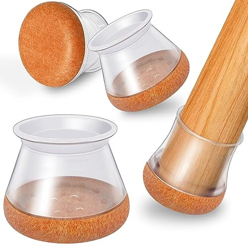 OCONDA 24 Stück Stuhlbeinkappen, Klare Schutzkappen für Stuhlbeine Mit Filz,Filzgleiter, Silikon Schutzkappen für Stuhlbeine Schräge, Stühle für Verschleißfeste Stuhlbeinschoner, L Fit:32-40mm