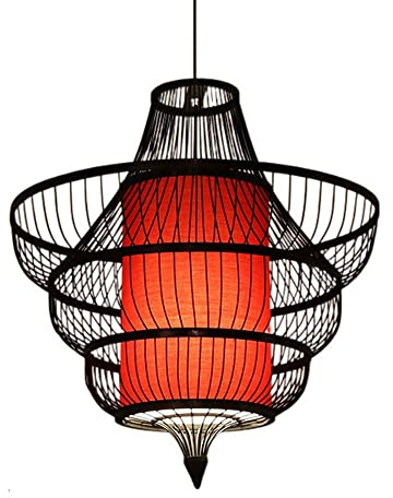 FUELIX Suspension Panier en Bambou Naturel avec Lustre À Baldaquin en Bois Abat-Jour Vintage en Rotin Tissé Plafond Suspendu De Lampe du Milieu du Siècle Lampes Cage À Oiseaux en Bambou Créatives