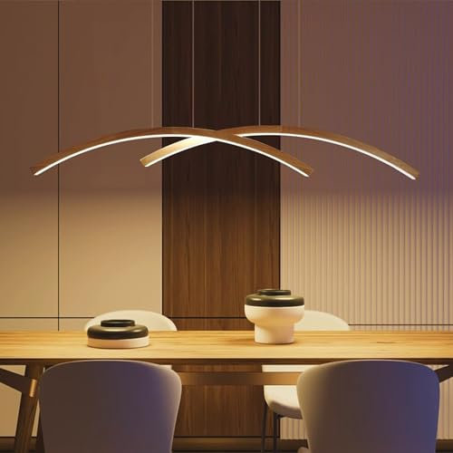 DDYY Suspension Luminaire LED moderne, luminaire suspension bois Design Linéaire Dimmable Avec télécommande, luminaire suspendu Réglable 40W pour Salle à Manger Salon Îlot de Cuisine 120CM (L120CM)